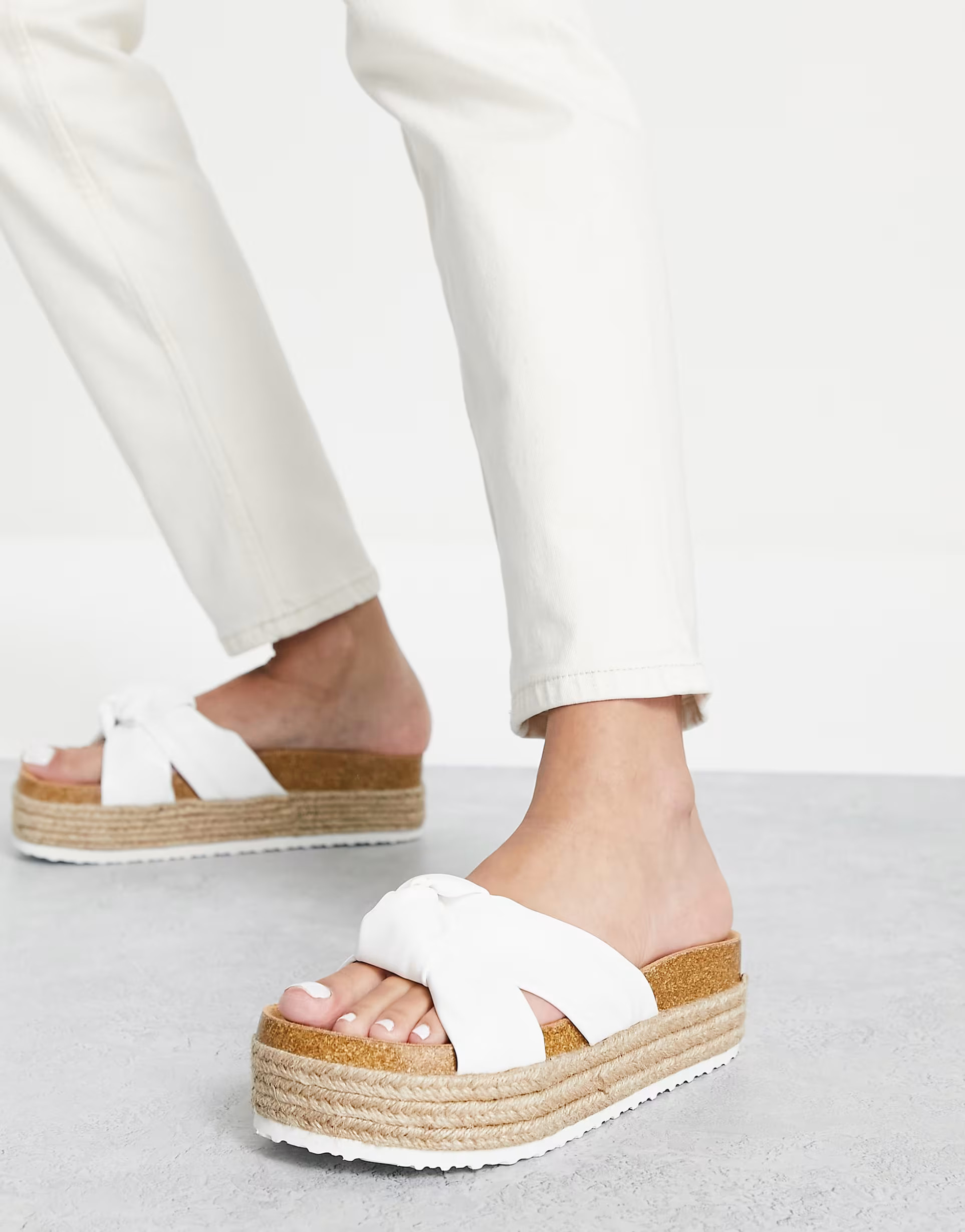 ASOS DESIGN Teegan knotted flatform sandals in white | ASOS (Global)
