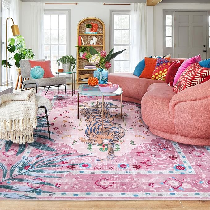 6x9 FT Leopard Rug for Living Room Light Pink Leopard Vintage Animal Rug Aesthetic Pink Rugs for ... | Amazon (US)