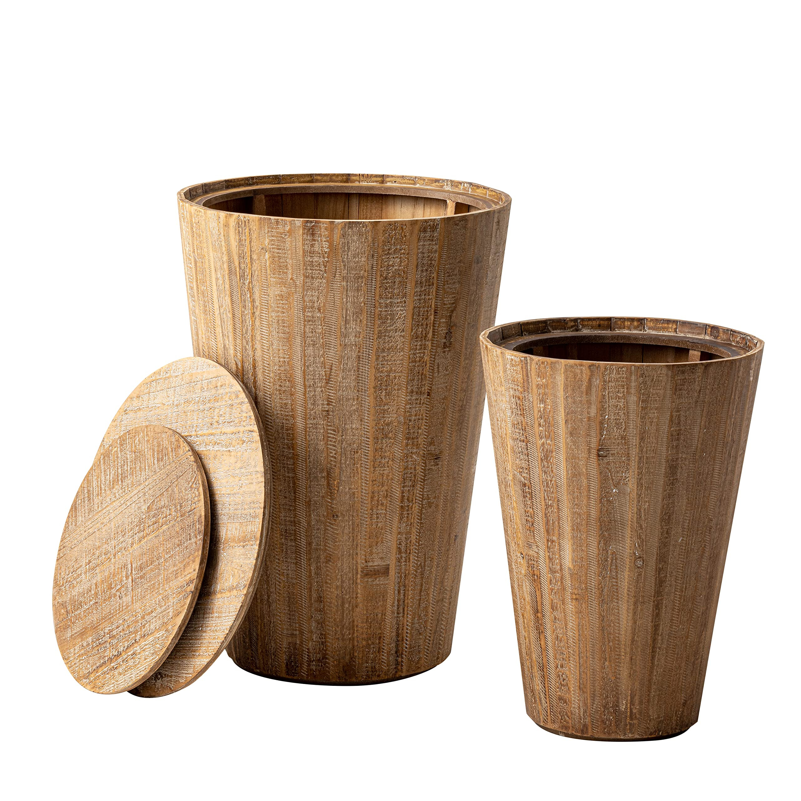 COZAYH Round End Table Set of 2, Farmhouse Nesting Side Table, Rustic Barrel Space Saving Storage... | Amazon (US)