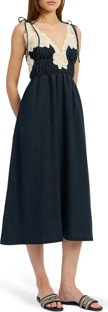 Natalia Lace Trim Shirred Midi Dress | Nordstrom