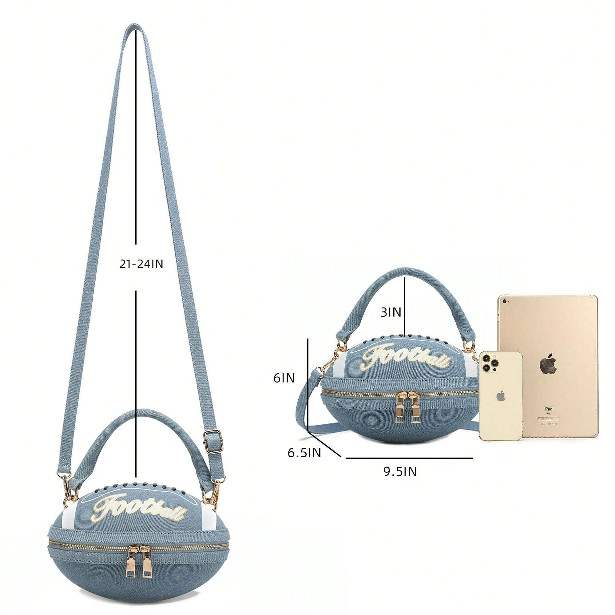 Football Shaped Crossbody Handbag - Unique Sports-Themed Purse With Adjustable Strap | SHEIN