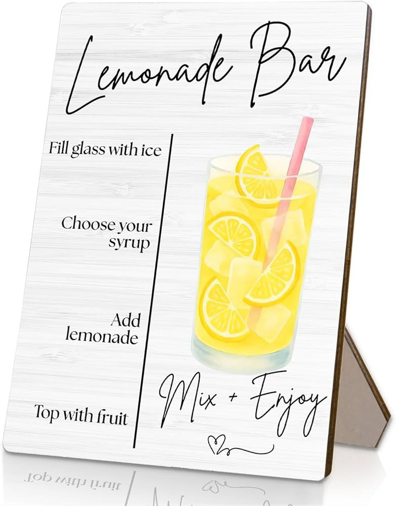 Lemonade Bar Sign, Wedding Lemon Drinks Wooden Stand Sign 5x7 Inch, Baby Bridal Shower Table Deco... | Amazon (US)
