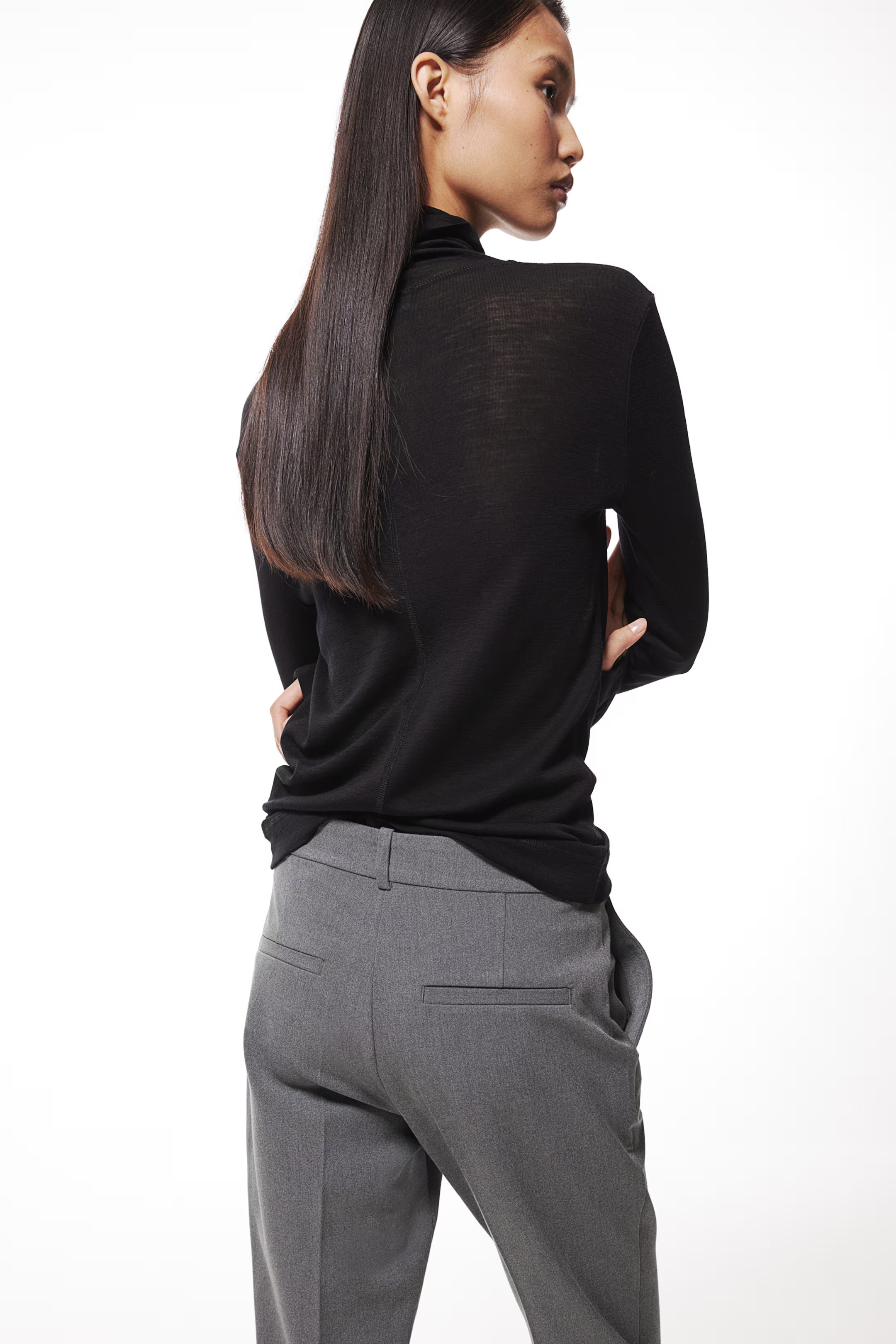 Slacks - Regular waist - Ankle-length - Gray/beige plaid - Ladies | H&M US | H&M (US + CA)