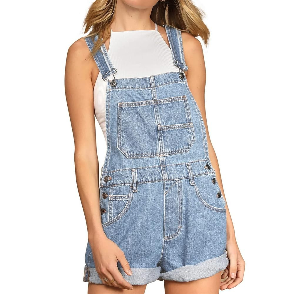 Women's Casual Denim Bib Overall Shorts Adjustable Straps Cuffed Hem Shortall Rompers | Amazon (US)