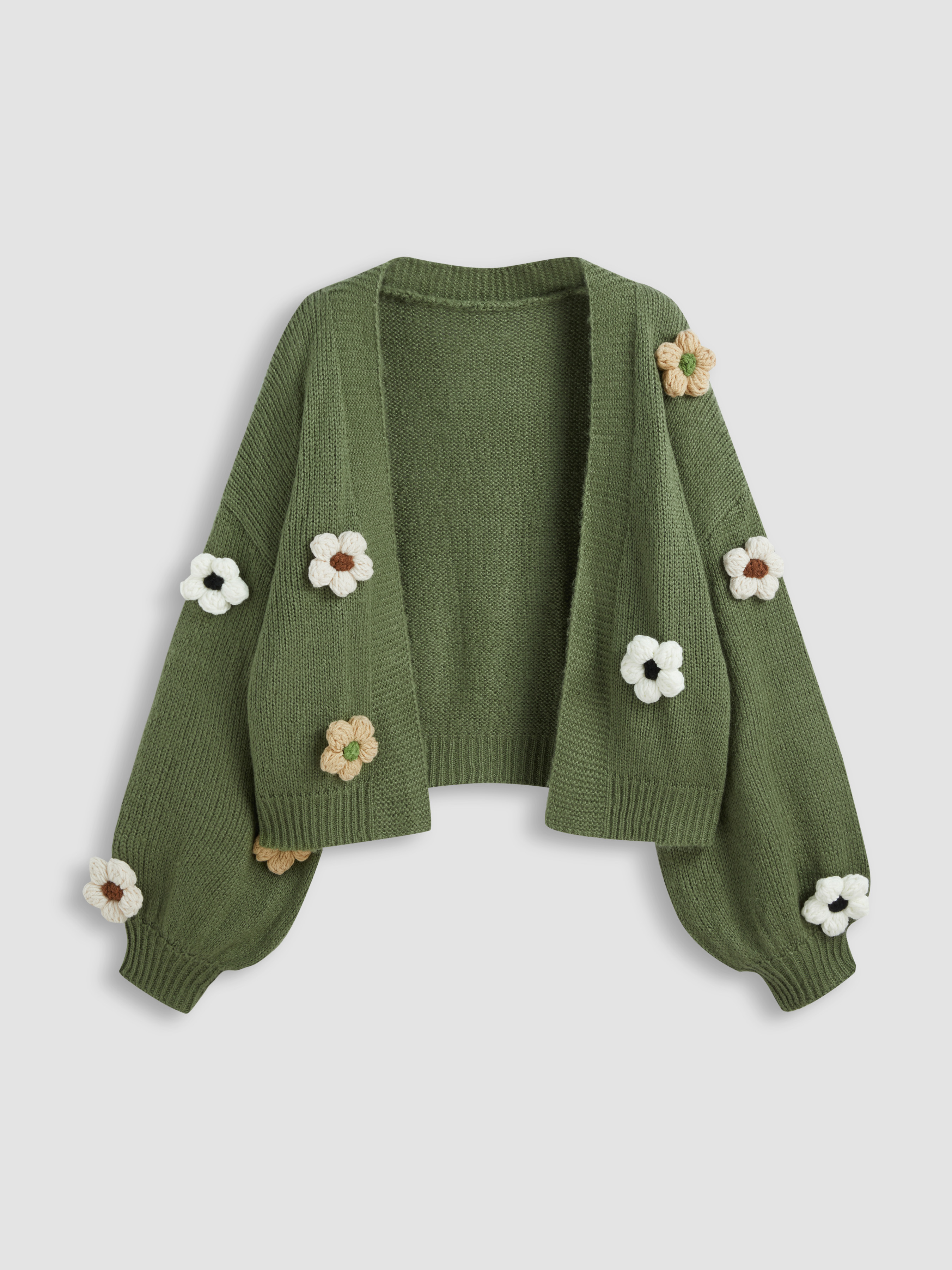 Knit Collarless Floral Cardigan | Cider