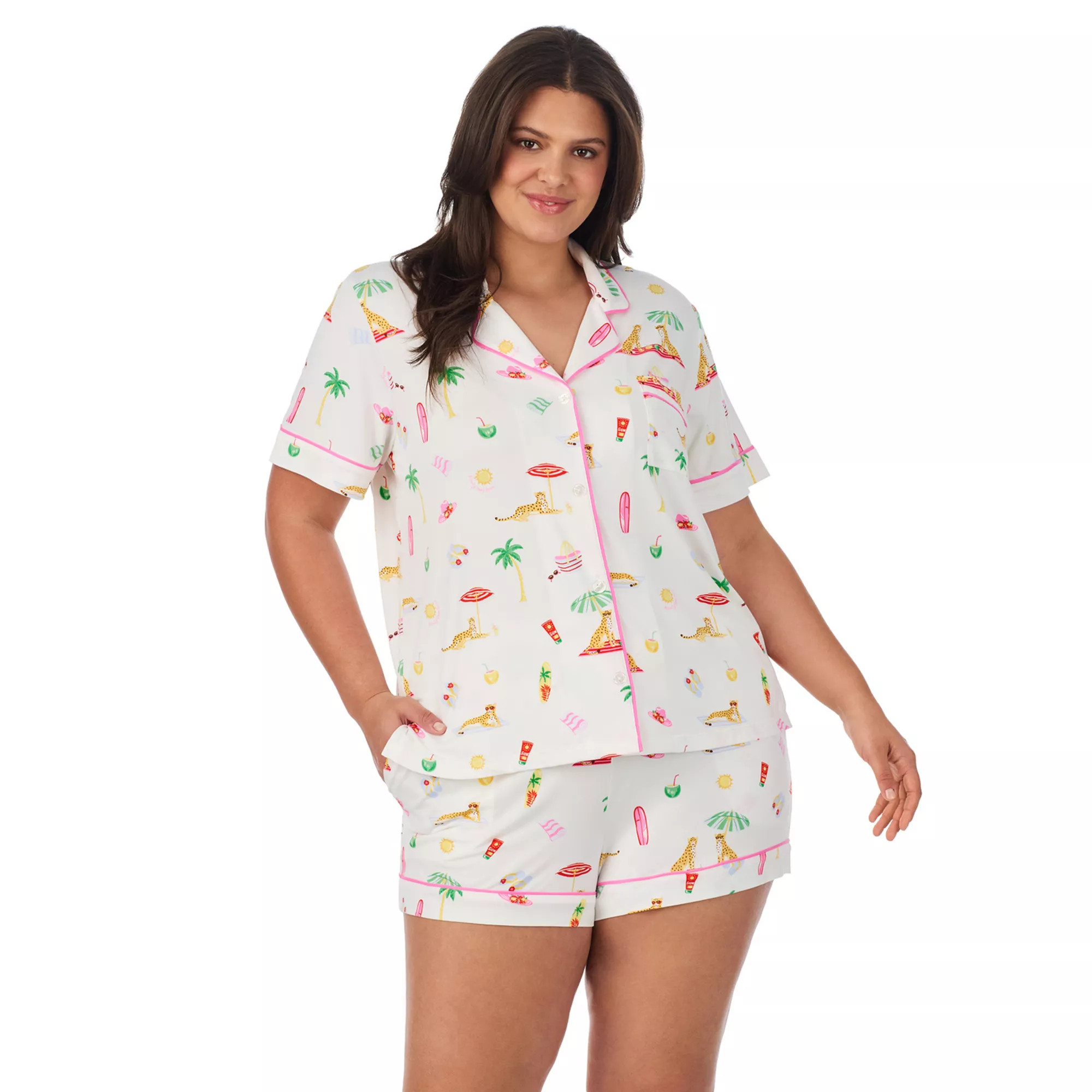 Plus Size Beauty Sleep Social Cozy Short Sleeve Pajama Top & Pajama Boxer Set | Kohl's