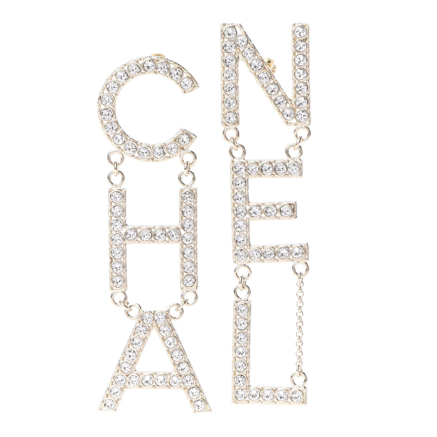 CHANEL

Crystal Cha-Nel Logo Drop Earrings Gold | Fashionphile