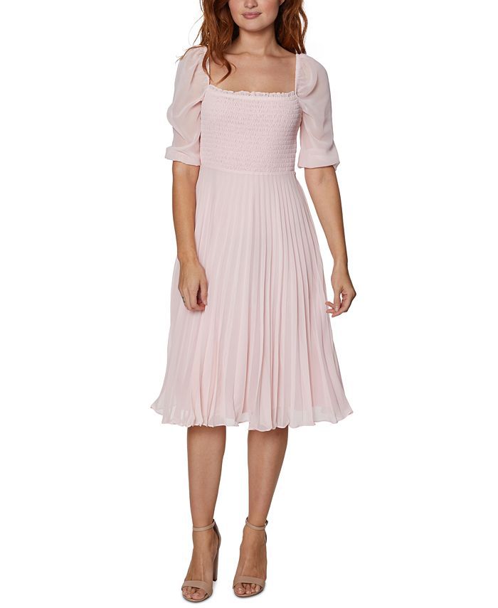 Smocked Pleated Chiffon Midi Dress | Macys (US)