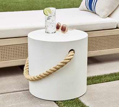 Coastal Concrete & Rope Outdoor Side Table (14"-16") | Pottery Barn (US)