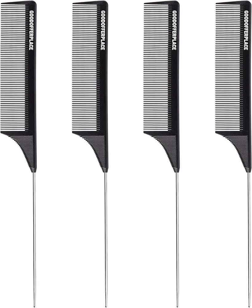 4 PCS Rat Tail Combs Parting Rattail Combs Teasing Fine Tooth Comb with Metal Pick for Curly Hair... | Amazon (US)
