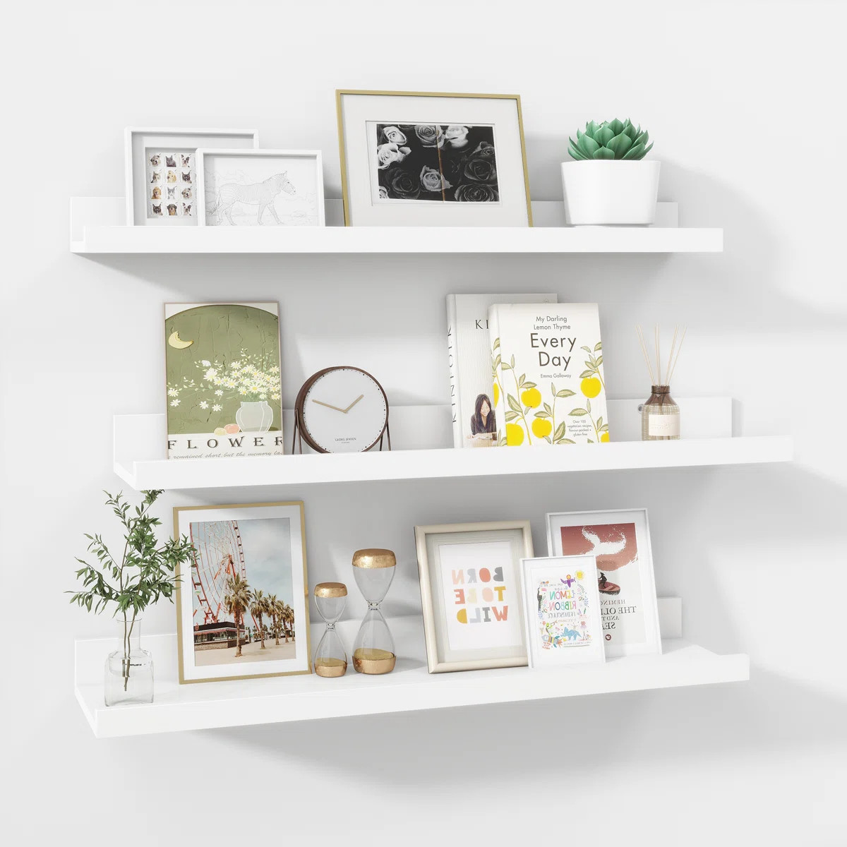 Parece Wall-Mounted Floating Shelves for Bedroom, Living Room (Set of 3) | Wayfair North America