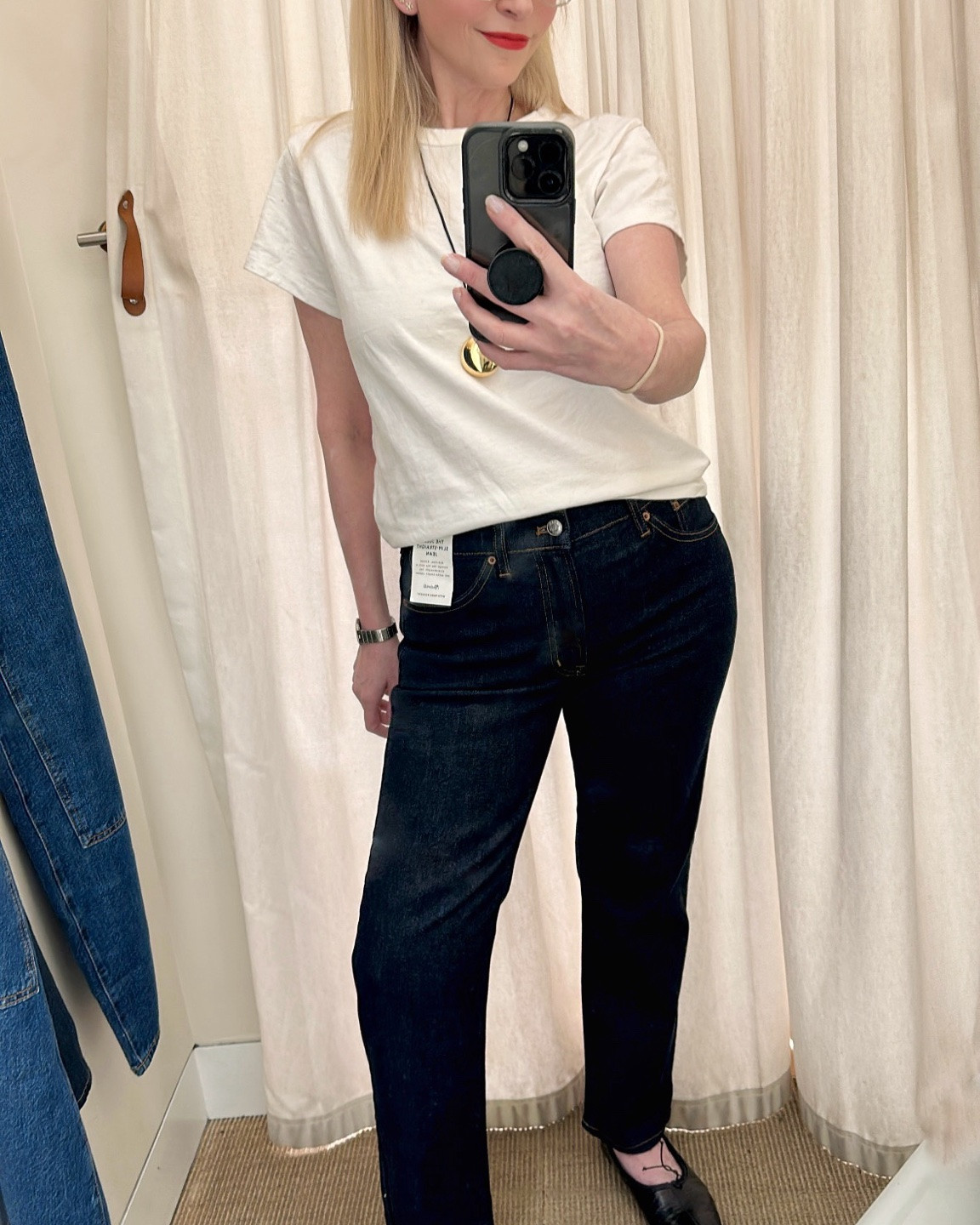 Size 27 in the jeans, medium in belt, xs sweater and small blazer.

#LTKWorkwear #LTKPetite