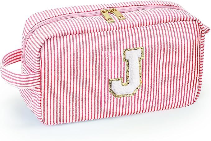 YOOLIFE Cosmetic Travel Bag for Women - Personalized Initial Large Cute Pink Makeup Bag Make Up B... | Amazon (US)