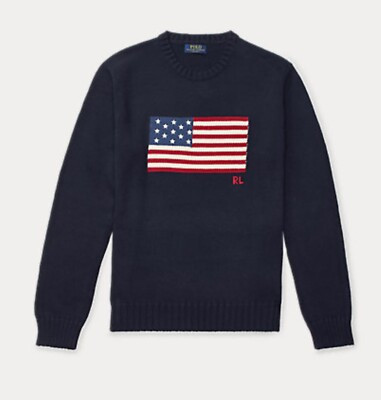 NWT Polo Ralph Lauren Navy Blue ICONIC AMERICAN FLAG Knit Sweater size LARGE 712169572143 | eBay | eBay US