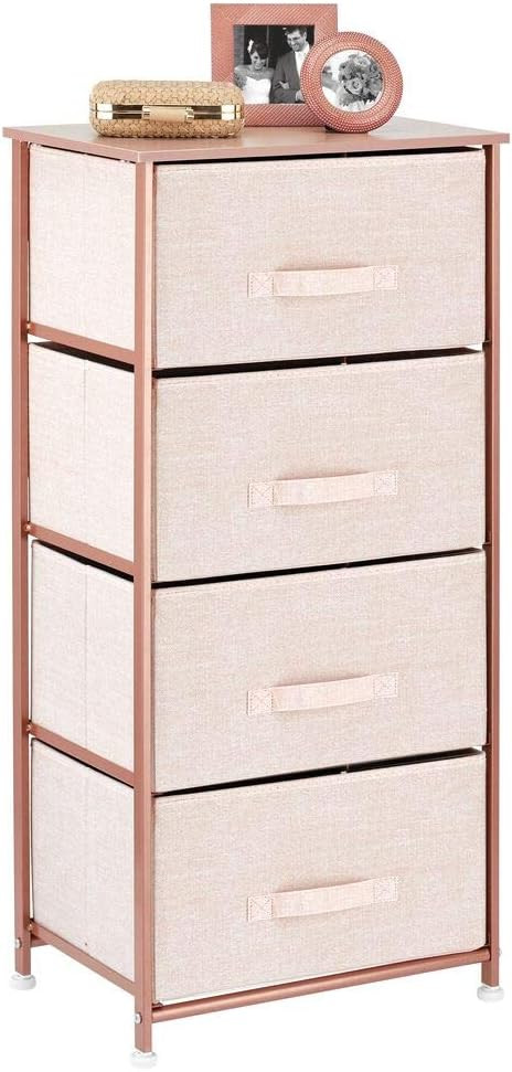 mDesign Vertical Dresser Storage Tower - Sturdy Steel Frame, Wood Top, Easy Pull Fabric Bins - Or... | Amazon (US)