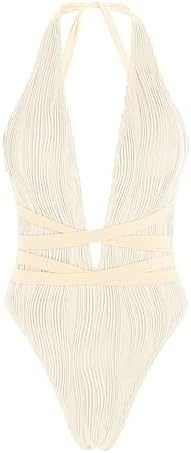 ZAFUL Women's One Piece Swimsuit Deep V Neck Ribbed Self Tie Sexy High Cut Bathing Suit Crisscros... | Amazon (US)