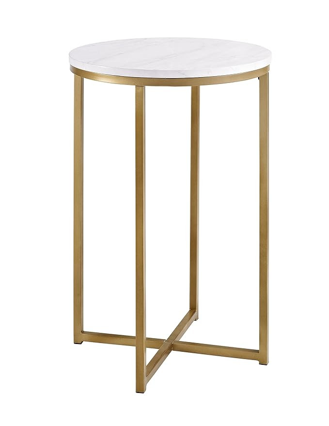 We Furniture AZF16ALSTMGD Modern Round Side End Table, Faux Marble/Gold | Amazon (US)