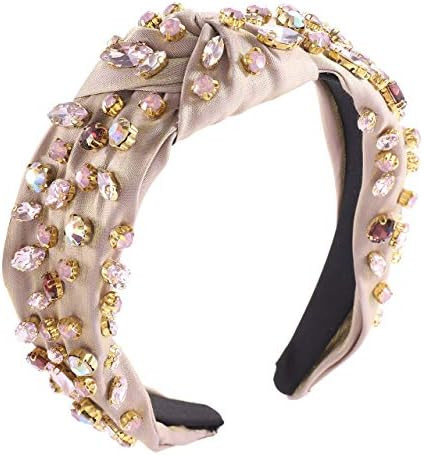 Crystal Velvet Headband Cross Knotted Turban Headdress Colorful rhinestone Statement Wide Hair Ba... | Amazon (US)