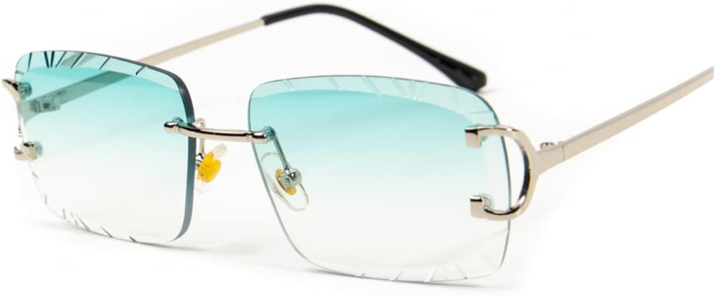 Street Knitted Rimless Luxury 90's Hip Hop Square Gem Cut Summer Beach Sun Glasses Retro Turquois... | Amazon (US)