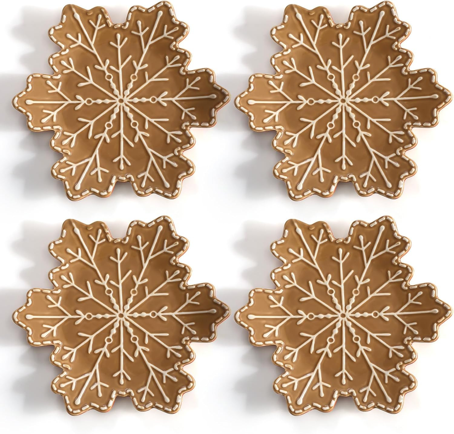 Honeydak 4 Pcs Gingerbread Ceramic Appetizer Plates Christmas, Snowflake | Amazon (US)