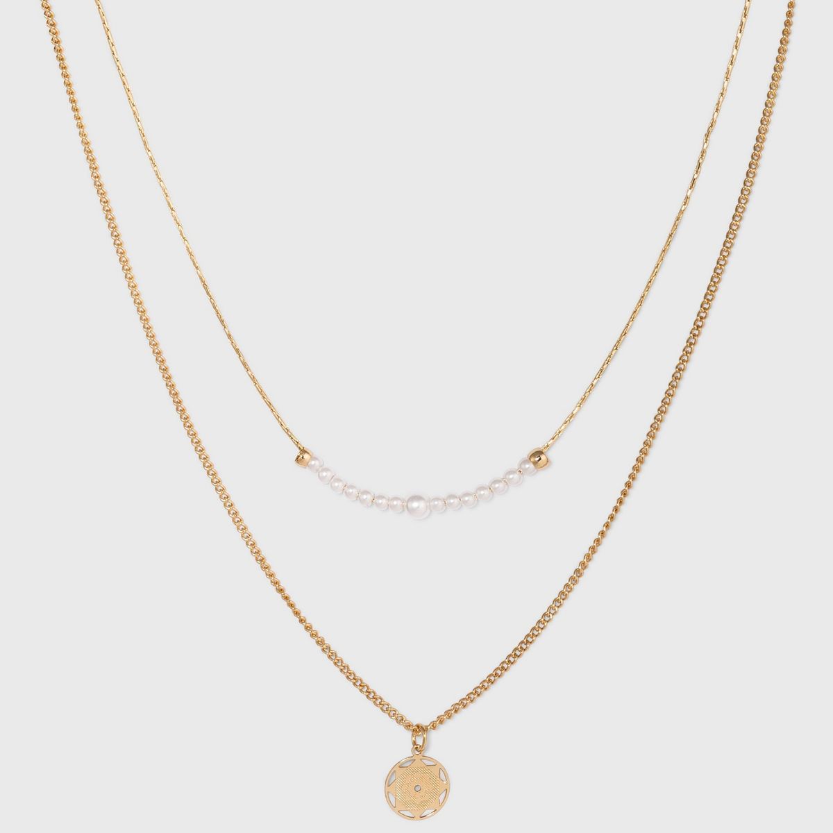 Filigree Disc with Glitter Layered Necklace - A New Day™ Gold | Target