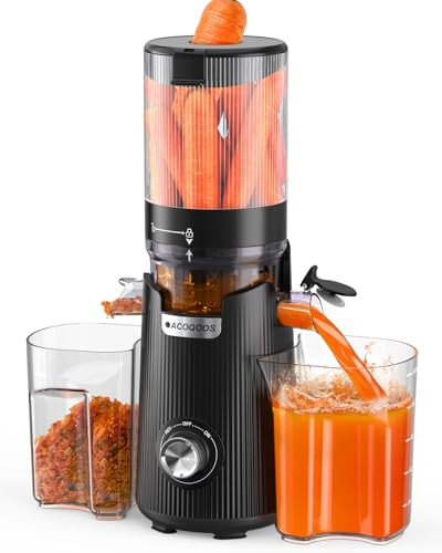 ACOQOOS Entsafter, Entsafter für Ganze Gemüse und Obst, 132mm, Breite und Größere Fütterungsröhre, 1,8 L Füllvolumen, Leicht zu Reinigender Slow Juicer mit 2 Gläsern, Elektrische Saftpresse, Cream | Amazon (DE)