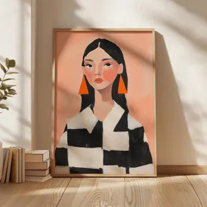 Orange Abstract People Print: Minimalist Checkerboard Art (Digital Download | Etsy (Global)