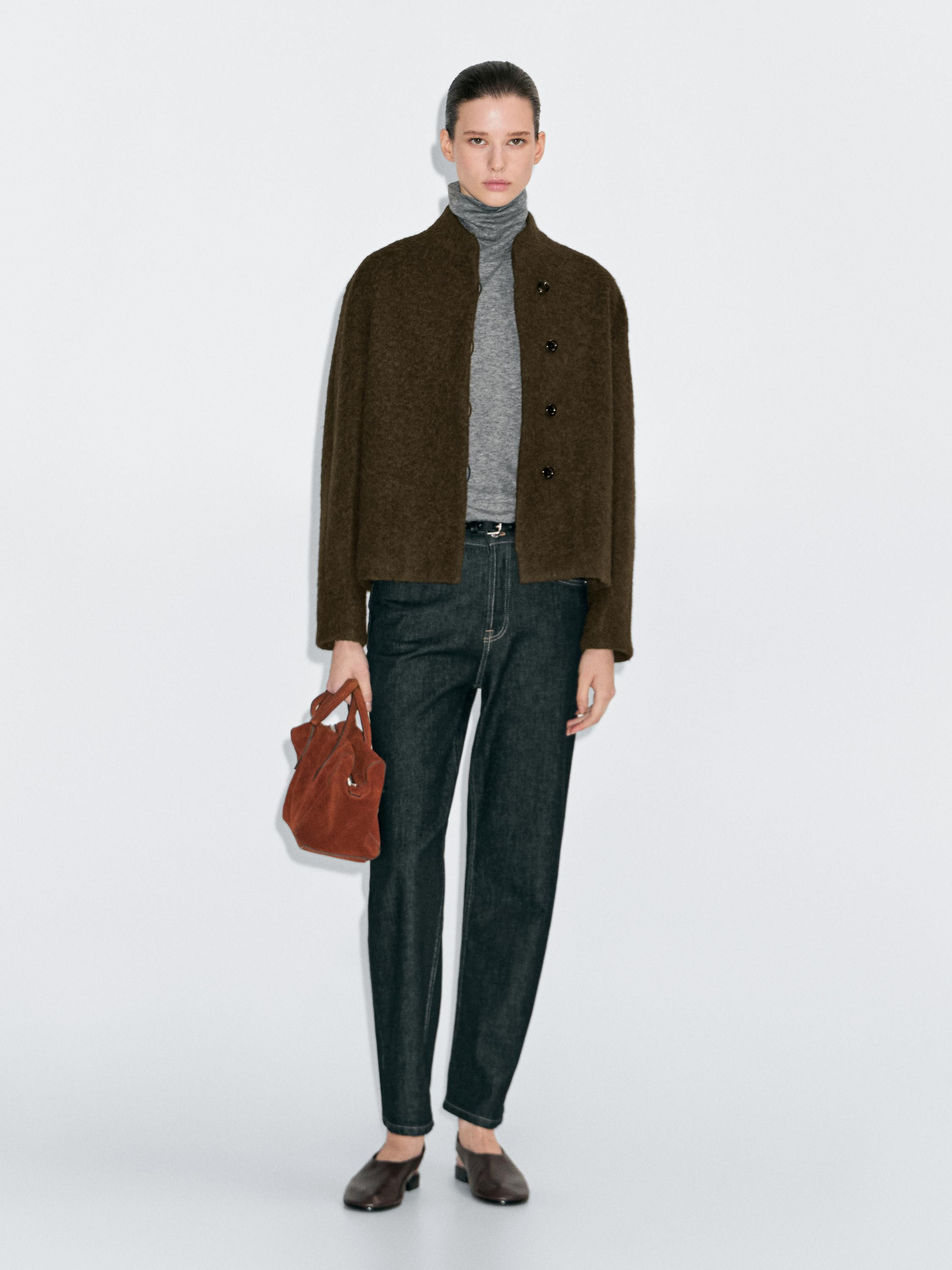Short alpaca and wool blend cardigan | Massimo Dutti US