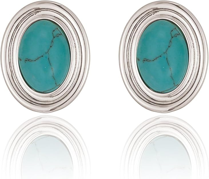 Chunky Gold Color Earrings Fashion Geometric 18K Gold Turquoise Lapis Lazuli Green Red Oval Earri... | Amazon (US)