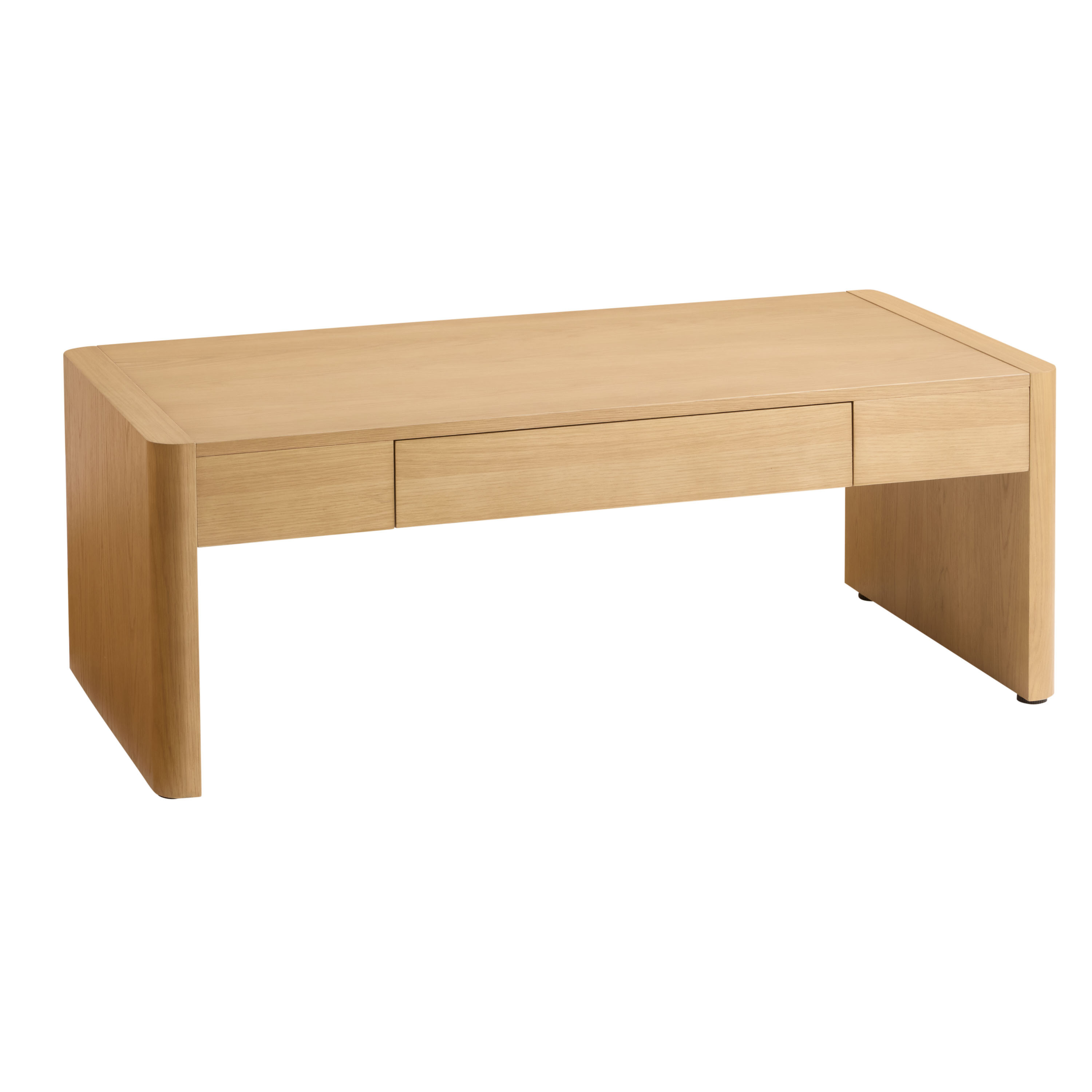 Ortona Warm Blonde Wood Slab Leg Coffee Table with Drawer | World Market