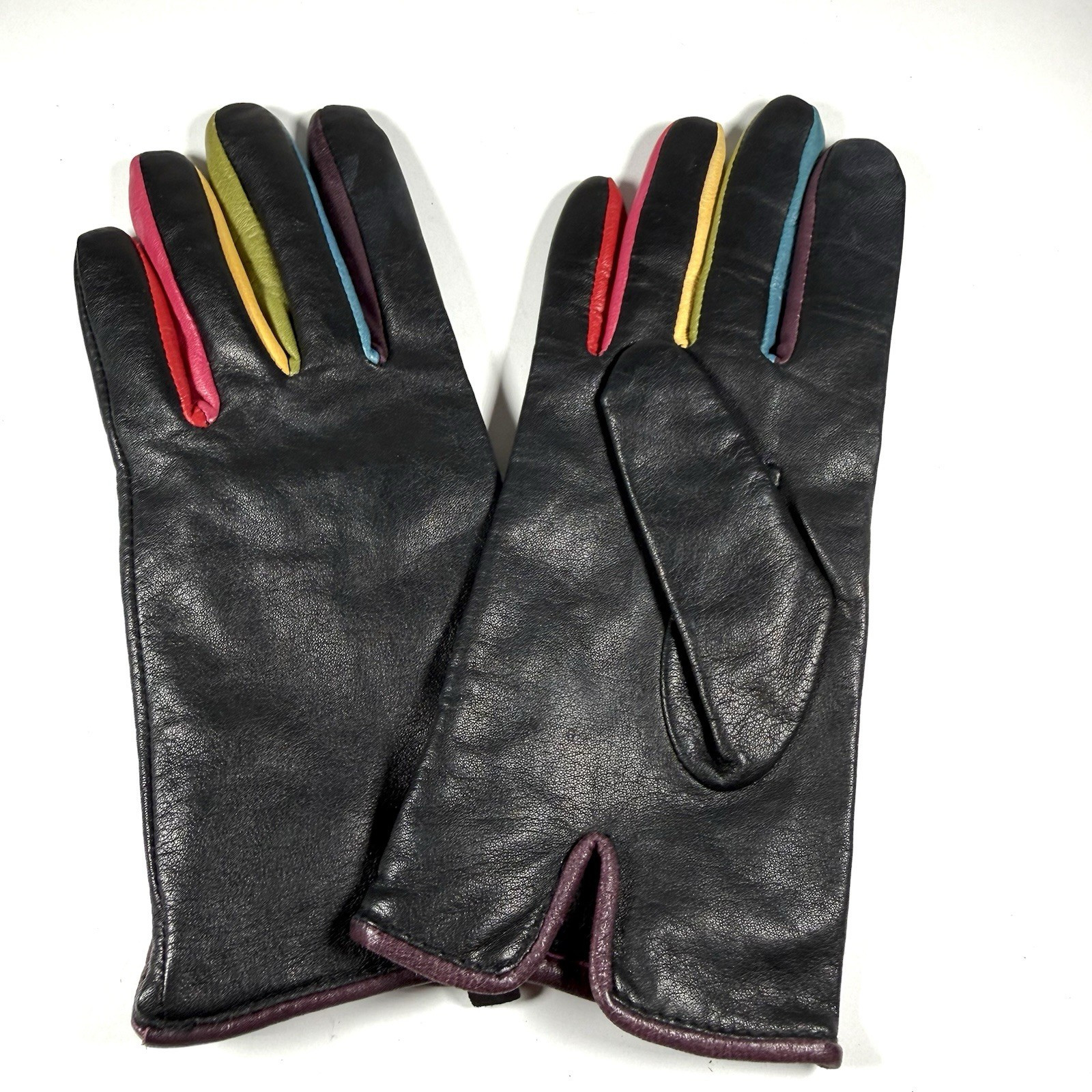 Vintage 90s GAP Womens Leather Gloves S/M Black Rainbow Colorblock Y2K | eBay US
