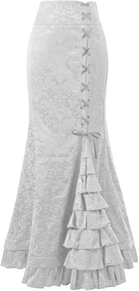 chouyatou Women's Retro Lace-Up Drawstring Tiered Ruffle Maxi Long Mermaid Pencil Skirt | Amazon (US)