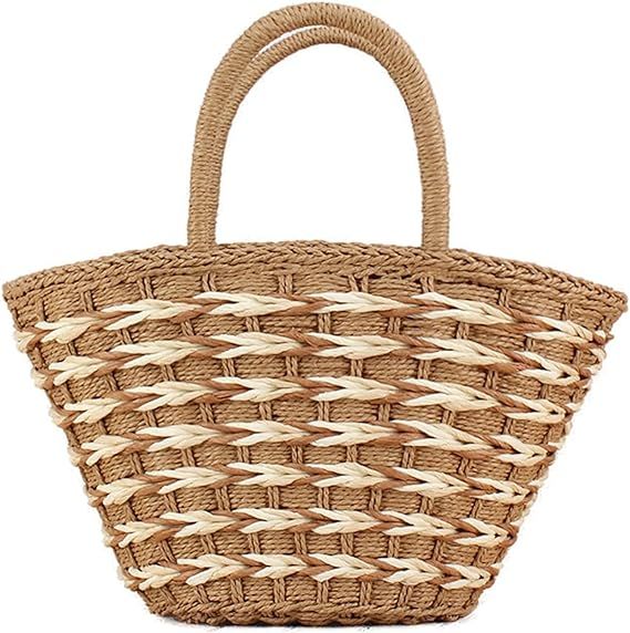 Comeon Woven Tote Bag for Women,Handmade Straw Tote Bag Top-handle Handbag Large Capacity Tote Cl... | Amazon (US)
