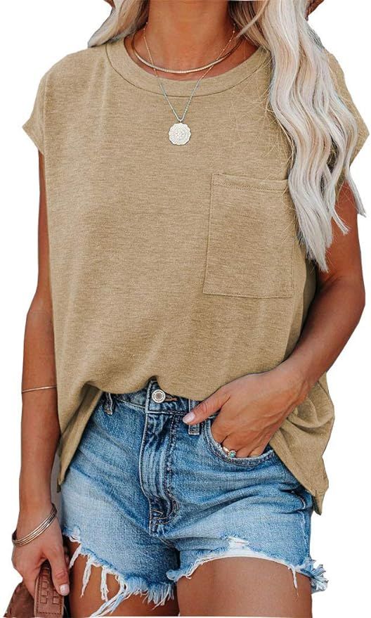 Begeterday Women's Basic Crew Neck T Shirts Casual Summer Tees with Pockets Loose Fitting Tops | Amazon (US)