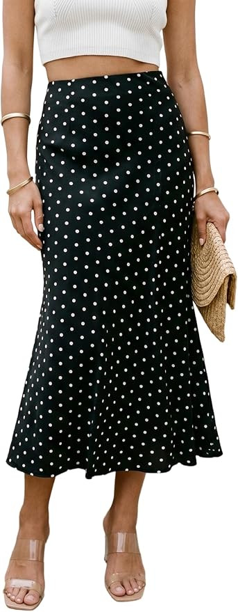 Womens Midi Skirt Y2k Satin Flowy Elastic High Waisted A Line Long Skirts Trendy Clothes | Amazon (US)