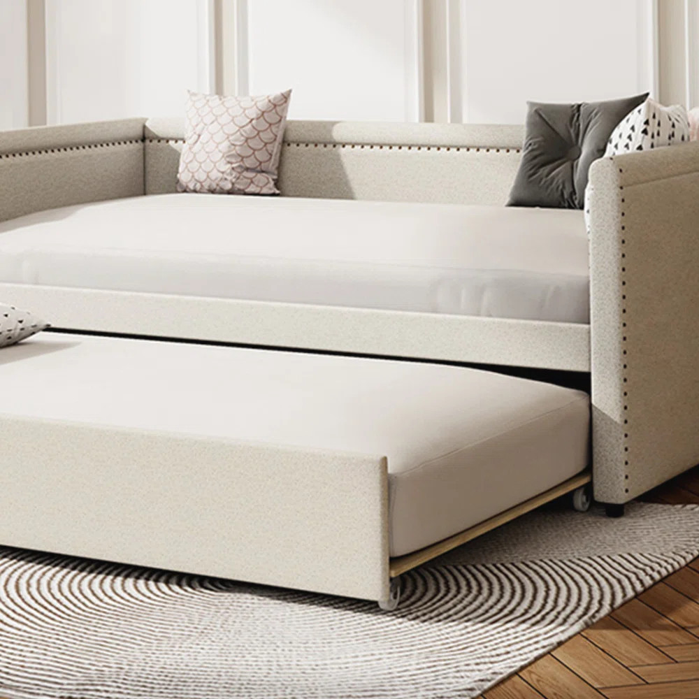 Latitude Run® Linen Fabric Upholstered Daybed with Trundle | Wayfair | Wayfair North America