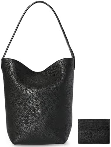 Genuine Leather Bucket Bag with Credit Card Holder Wallet, First Layer Pebble-grained Calfskin To... | Amazon (US)