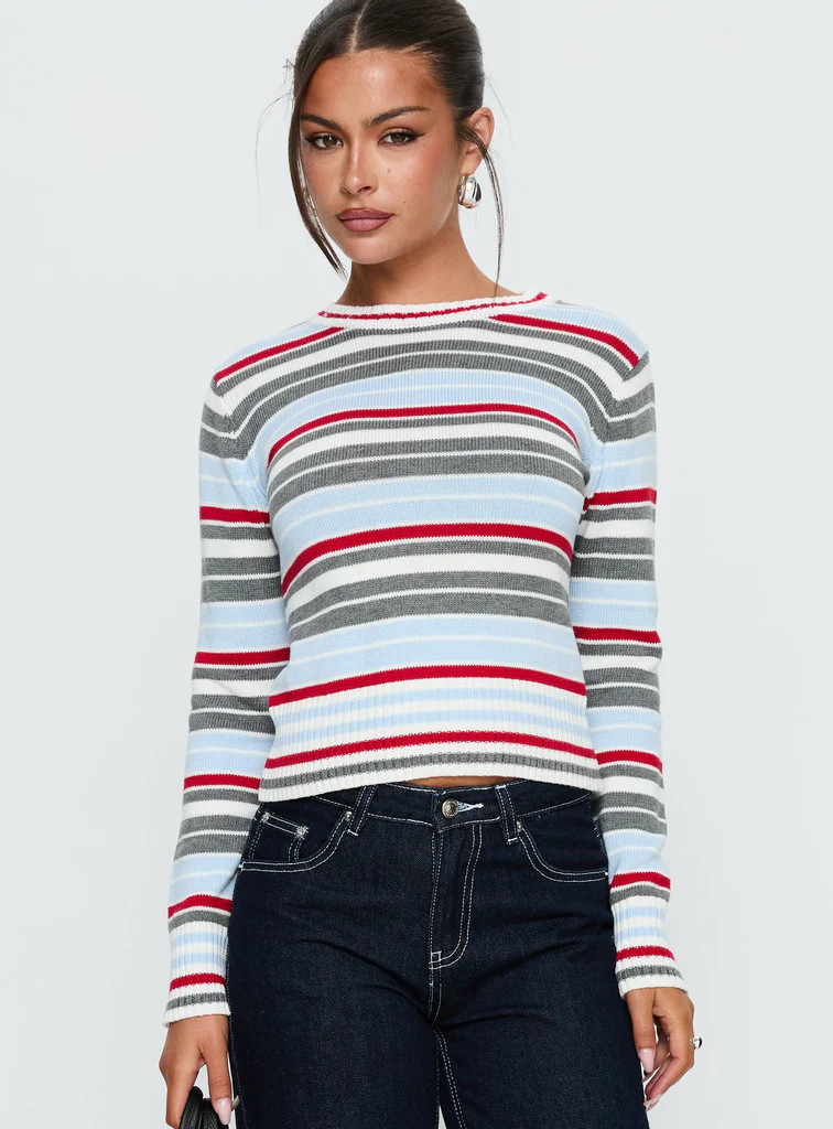 Briette Long Sleeve Top Blue / Red Stripe | Princess Polly US