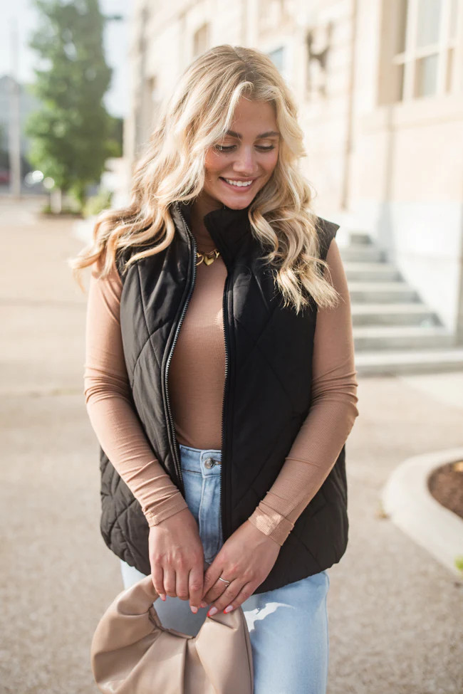 Mountainside Moment Black Quilted Puffer Vest | Pink Lily