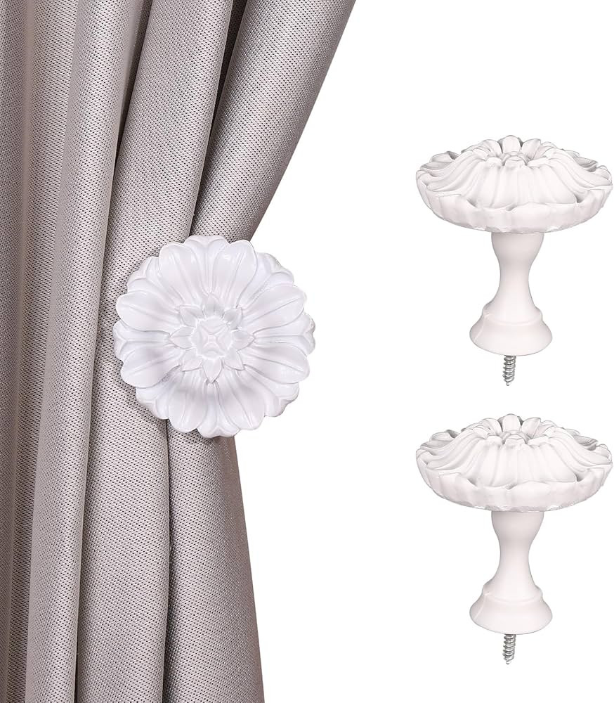 SUQIOME Set of 2 Blossom Window Drapery Medallion Holdbacks,Curtain Tiebacks, Wall Hook, Tassel H... | Amazon (US)