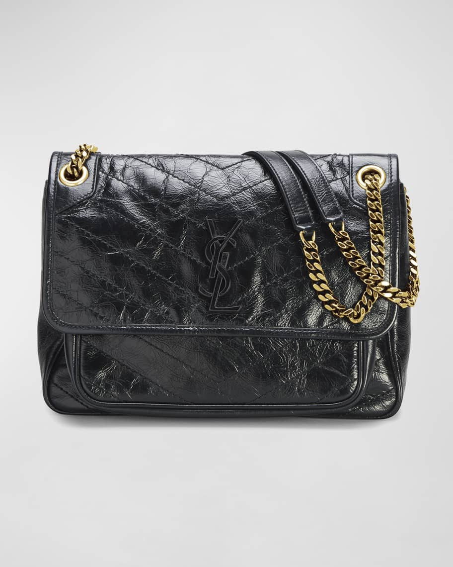 Saint Laurent Niki Medium Flap YSL Shoulder Bag in Crinkled Leather | Neiman Marcus
