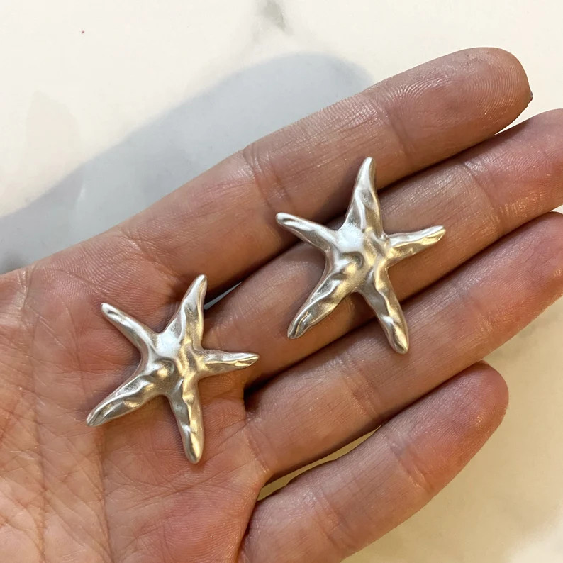 Star Fish Earrings, Large Silver Stud Earrings, Aesthetic Jewelry, Mermaid Jewelry, Silver Everyd... | Etsy (US)