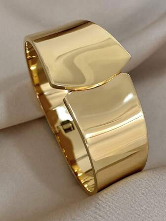 1 pc Minimalist Chunky Stainless Steel Bracelets Gold Color Women Elegant Wide Cuff Bracelets Chr... | SHEIN
