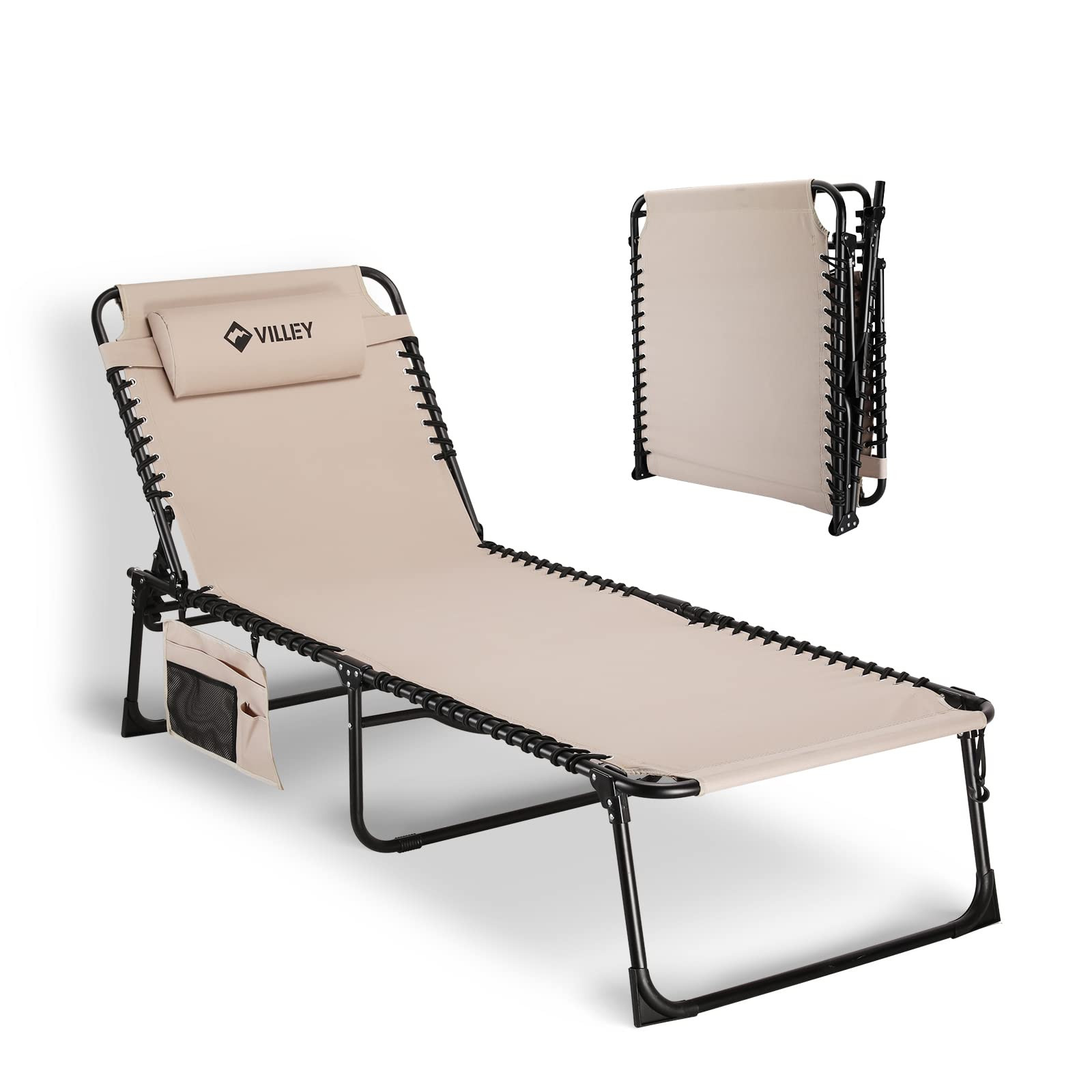 VILLEY Oversized Chaise Lounge Chair, Heavy-Duty Folding Outdoor Lounge Chair with 5 Adjustable P... | Amazon (US)