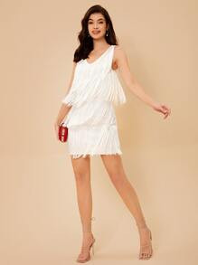 SHEIN Belle Layered Fringe Trim Dress SKU: sw2211216066511562(1 Reviews)$18.49$17.57Join for an E... | SHEIN