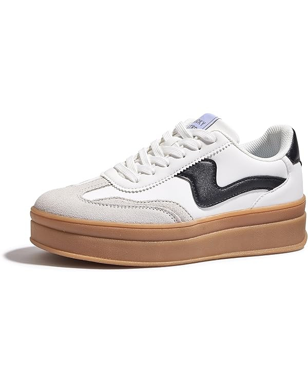 LUCKY STEP Women's Platform Fashion Sneakers Thick Sole Suede Genuine Leather Classic Rubber Gum ... | Amazon (US)