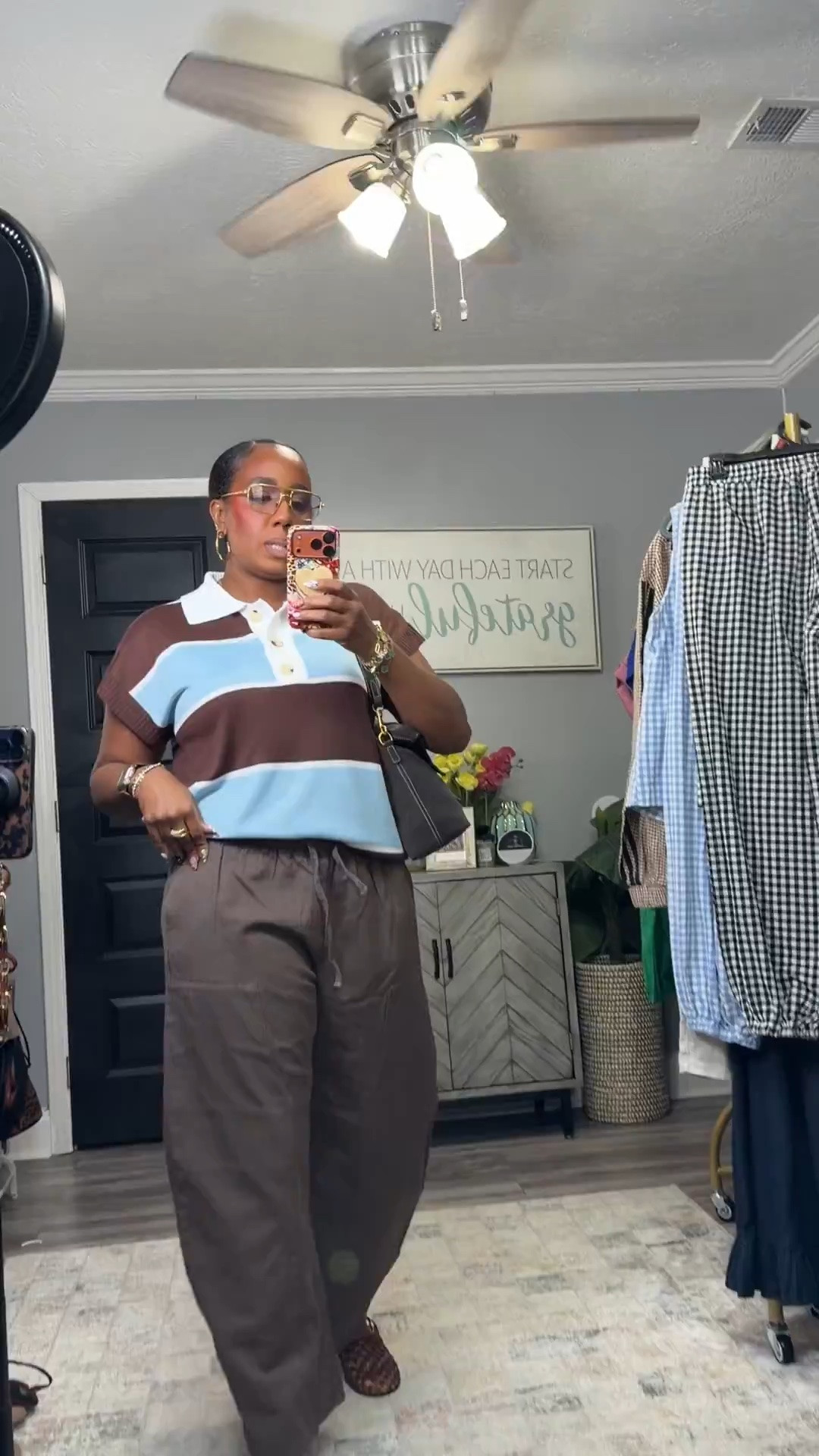 mom-on-the-go outfits that prove comfortable can still be CUTE! These striped knit polos are giving effortless, polished style—and I love how easily they pair with relaxed balloon pants, wide-leg trousers, or jeans.

Perfect for errands, appointments, school pickup, lunch dates, travel days, or anywhere your busy schedule takes you. Which look are you choosing: green, brown, olive, or blue? 💚🤎💙

SIZING REFERENCE/STATS: 5’5”, 165 lbs, size 10.

#AmazonFashion #MomStyle #FashionOver40 #AmazonOutfits #CasualChic

#LTKMidsize #LTKOver40 #LTKootd
