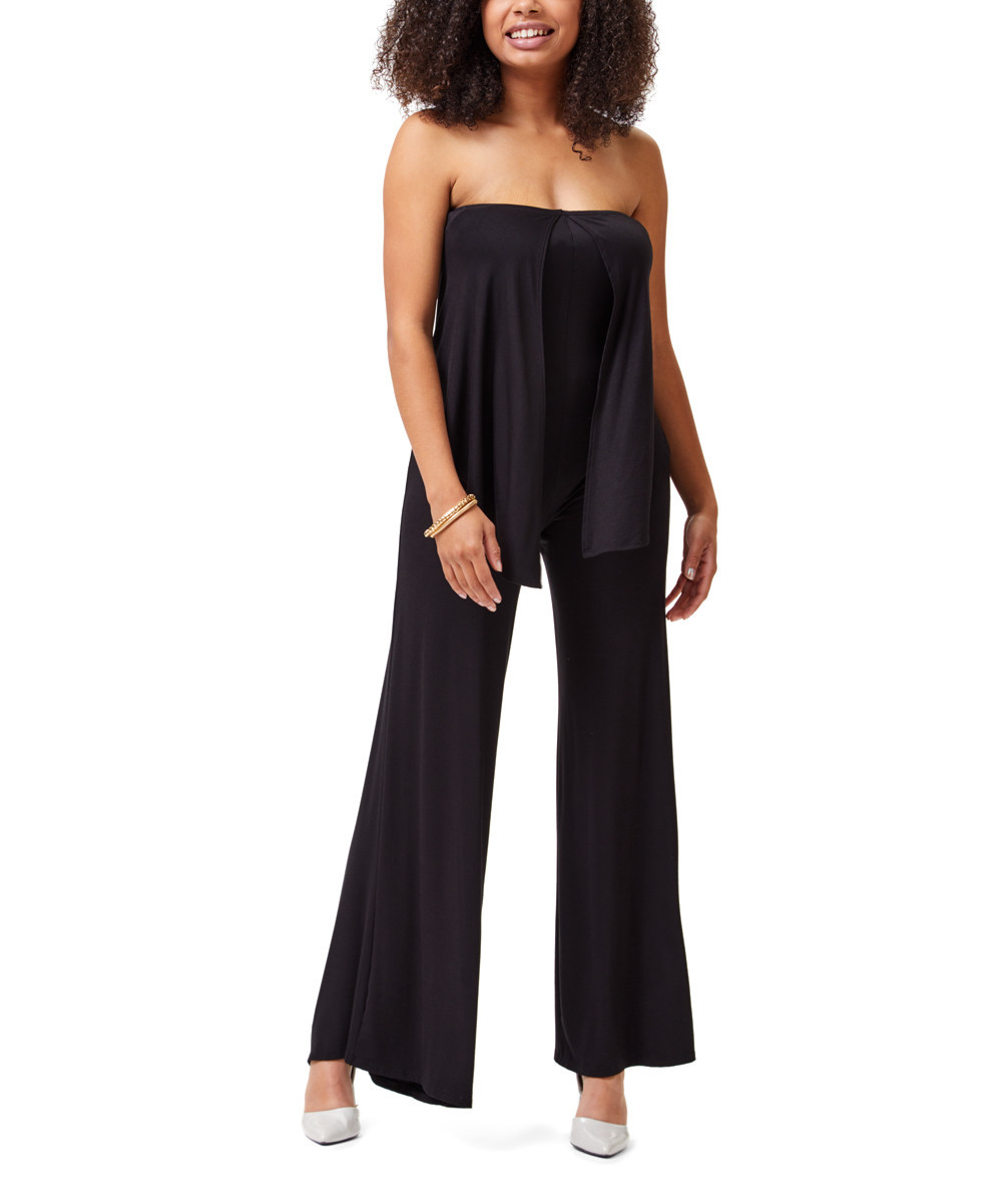 Go Couture Women's Jumpsuits Black - Black Tiered Strapless Jumpsuit - Women | Zulily
