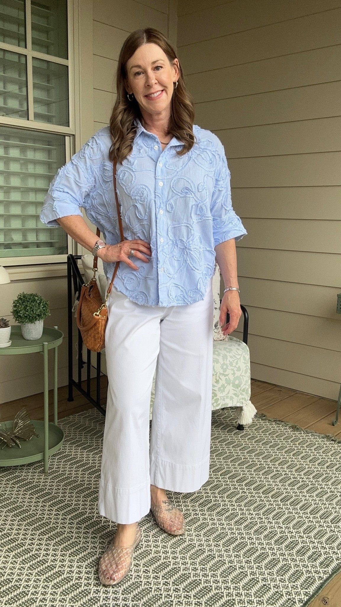 Outfit of the day! 
Anthro top
Spanx pants 
Target jelly shoes
Clare V purse
#anthropologie #spanx

#LTKootd