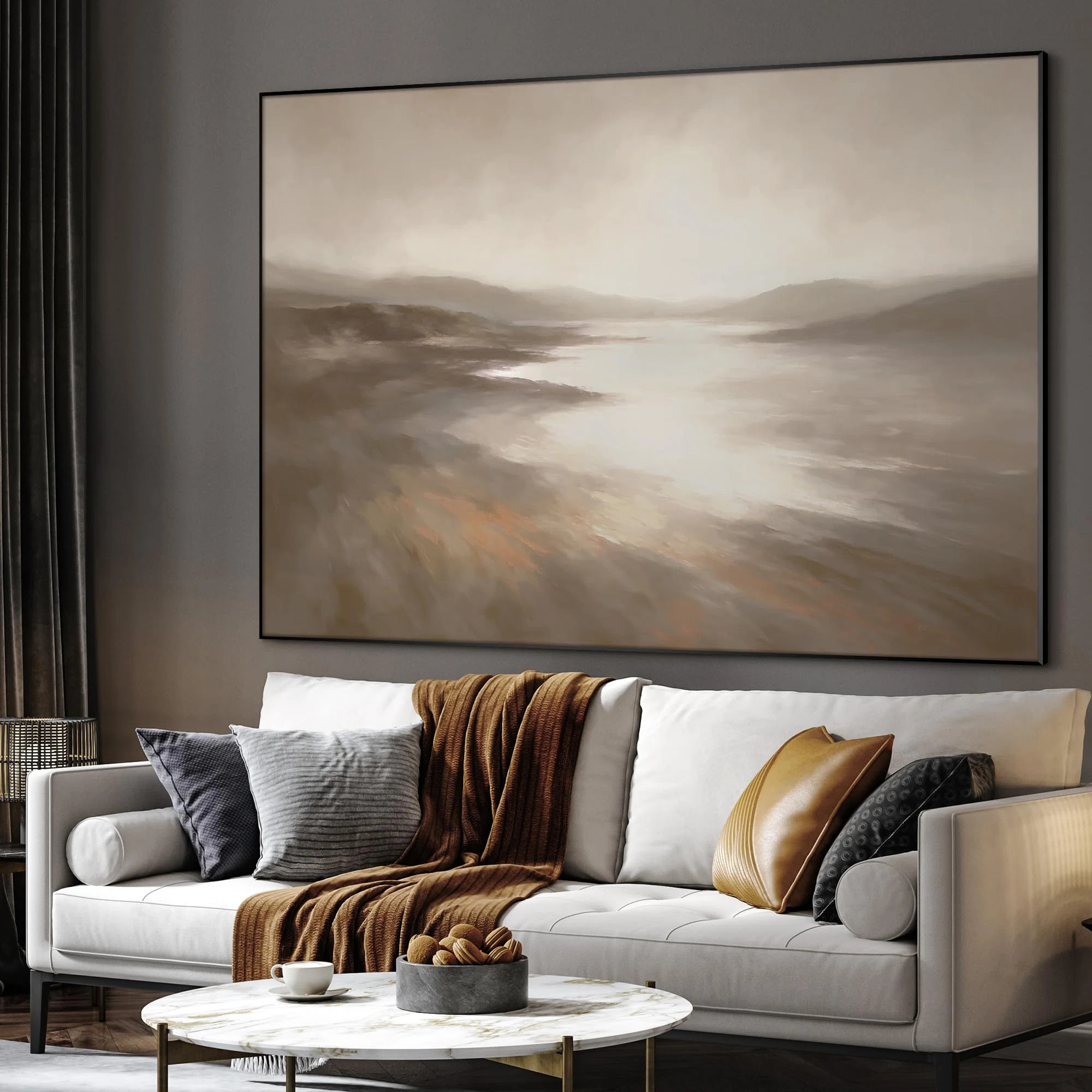 Extra Large Framed Wall Art Misty Coastal Landscape with Soft Reflections Print for Home Living Room Bedroom Decor (Frame Assembly Required) | Wayfair North America